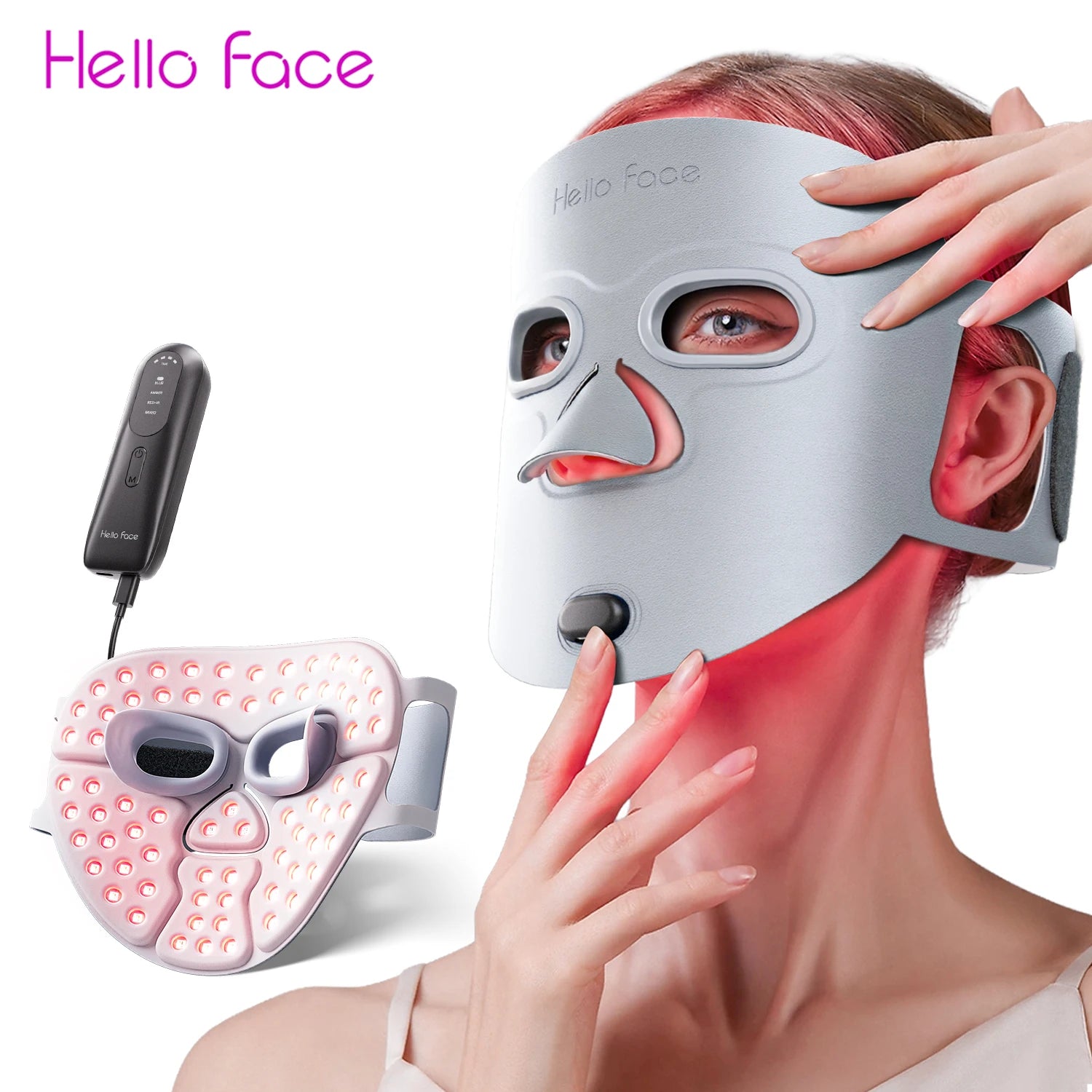 Hello Face Beauty LED Mask Infrared Red Light Wrinkle Reduction Blue Light Acne Treatment 3000mAh Rechargeable Skin Care Device